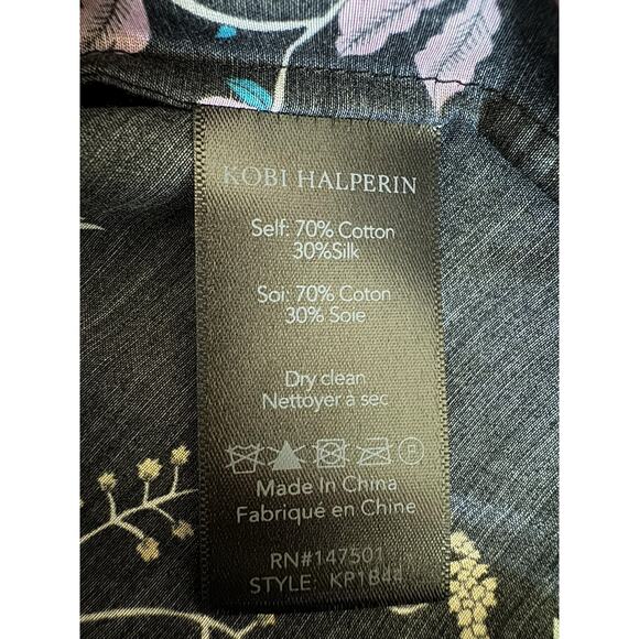 Kobi Halperin Blouse Womens Large Black Floral Bell Sleeve Cotton Silk Boho - Picture 4 of 13